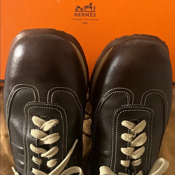Hermes Orange and brown leather Sneakers - Picture 5 of 10